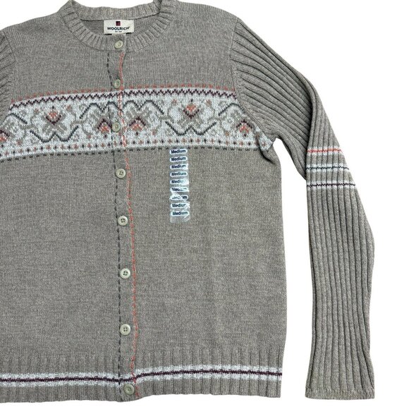 WOOLRICH CARDIGAN SWEATER KNIT BUTTON RIBBED WOMENS M NEUTRAL COTTAGECORE NEW - Picture 3 of 8